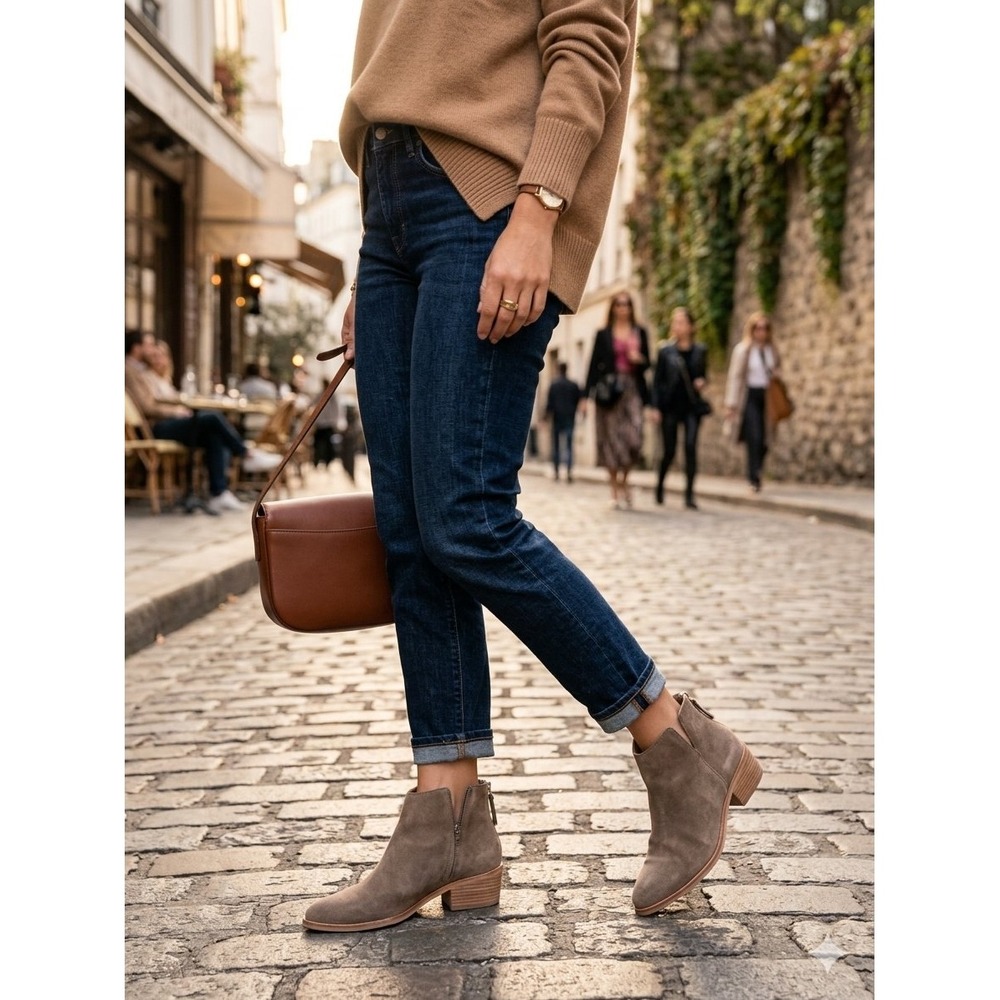 Dolce Vita Womens Taupe Suede Ankle Boots Pointed Toe Block Heel Size 10